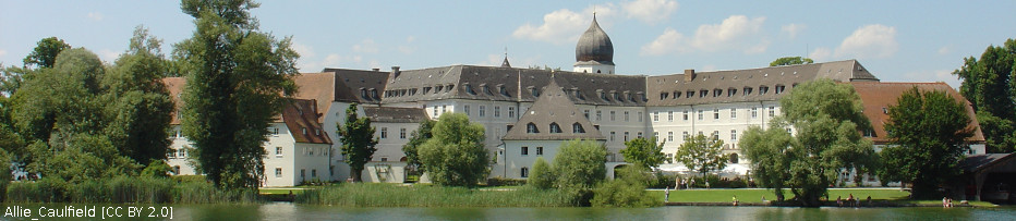 image of monastry Frauenchiemsee taken from a boat on lake Chiemsee